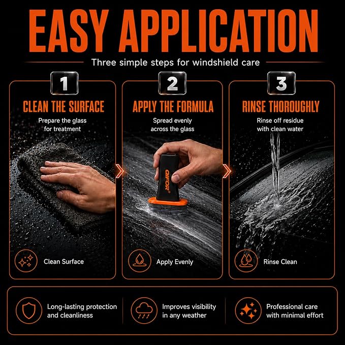 QIFOR Oil Film Remover for Car Windshields and Windows, Automotive Glass Cleaner for Oil Residue & Road Grime, Improves Visibility & Safe Driving (1 PCS)