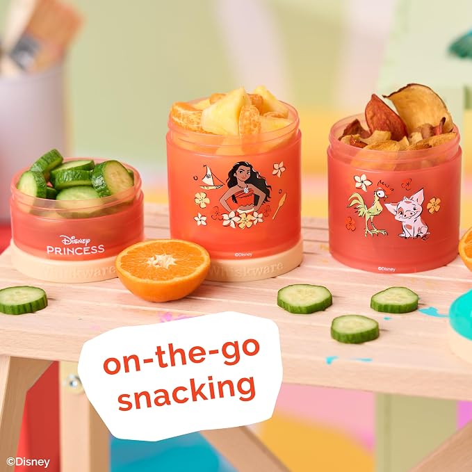 (Moana) DiSNEY PRINCESS Whiskware Stackable Snack Pack - 3 Jar + Handle - Blue/Orange/Pink