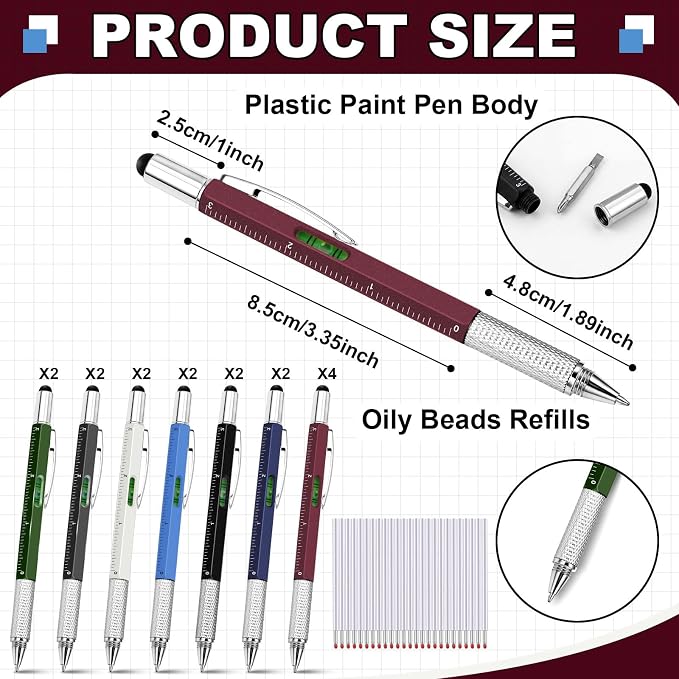 Zhanmai 16 Pcs 6 in 1 Multitool Pen Bulk Gift for Men Multi Tool Ballpoint Pen with Ruler Level Screwdriver Stylus Cool 40 Ink Refill Tool Gadget Birthday Christmas Stocking Stuffers (Multiple Colors)