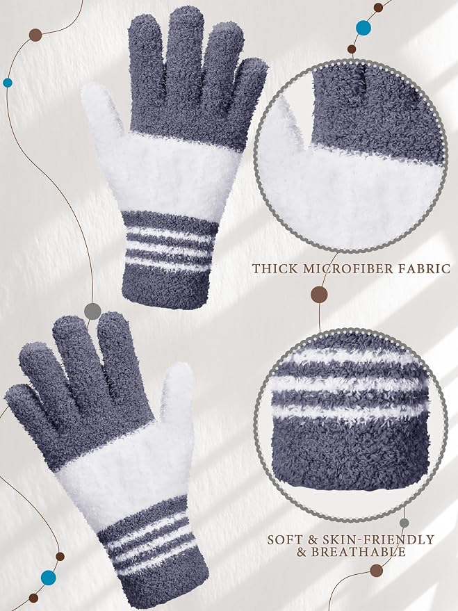 Patelai 3 Pairs Microfiber Plant Dusting Gloves Leaf Cleaning Gloves for Indoor Plants, Blinds, Furniture, House (Dark Blue,Gray,Khaki,White,Large)