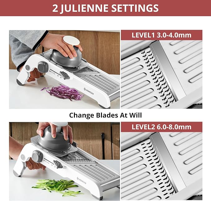 24-In-1 Mandoline Slicer for Kitchen with Waffle Fry Cutter Blade,Adjustable Kitchen Mandoline Slicer,Food Chopper,Safe Mandoline Food Slicer,Mandolin with Waffle Fry Cutter-Grey