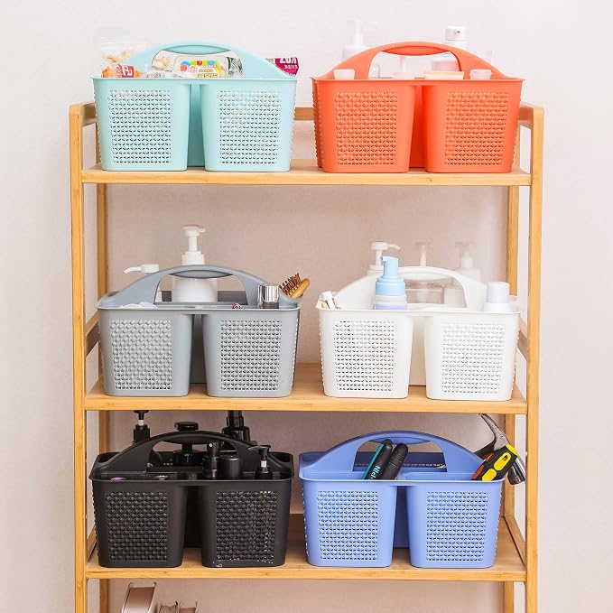 Plastic Portable Shower Caddy Basket with Handle, 3 Compartments, Orange | Storage Organizer with Drain Holes, Sturdy and Durable For Bathroom, Kitchen, College Dorm, Sink, Camping