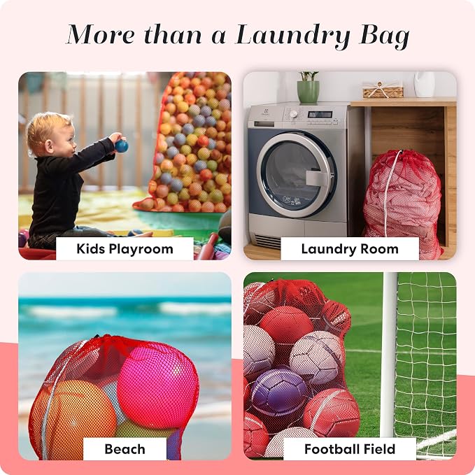 Handy Laundry Mesh XL Laundry Bag, 24" x 36" Heavy Duty, Durable Drawstring Closure, Machine Washable, Large Capacity for Delicates, Travel, College Dorm, Apartment, Red | XL 24x36 Mesh Laundry Bag, Secure Drawstring, Heavy Duty, Machine Washable, for ...