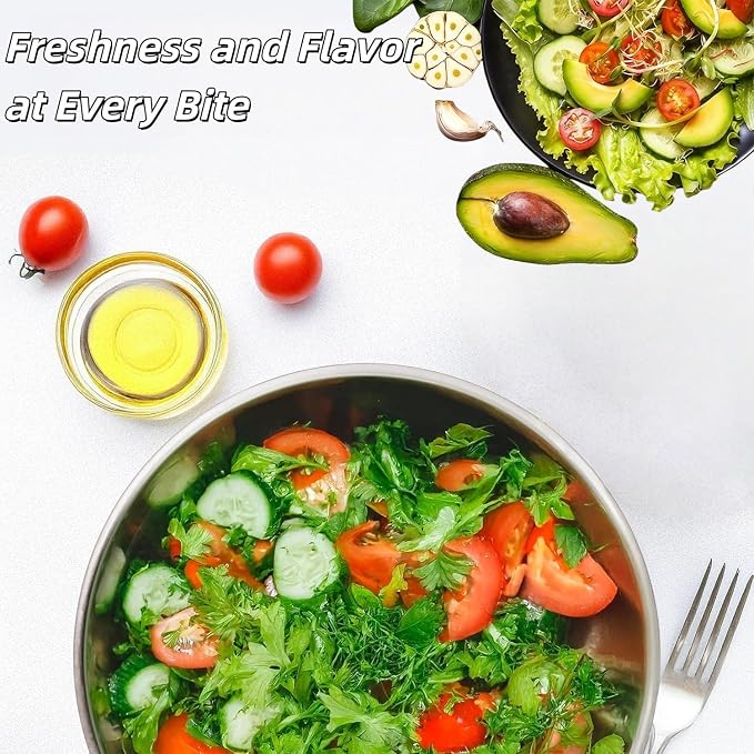 Stainless Steel Salad Spinner, Salad Spinners Large, Lettuce Spinner, with Drainage Basket Drainage Outlet, Used for Cleaning and Drying Vegetables Food and Fruits Quick Spin Vegetable Fruit Spinner