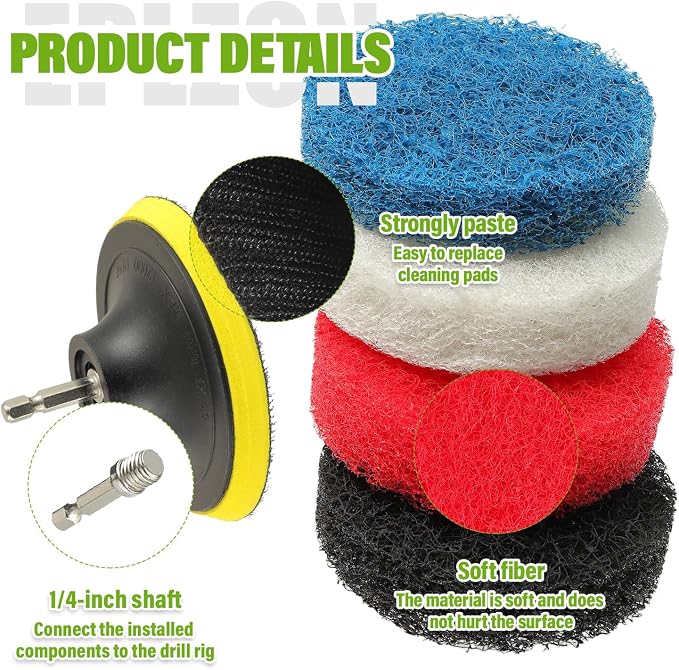 4 Inch Drill Brush Scrub Pads Cleaning Kit, 5X Faster Cleaning, Reusable Double Sided Scrub Pad for Bathroom Shower Tub Tile Grout Kitchen Toilet Hard Surfaces, 9 Pack(Mix Color)