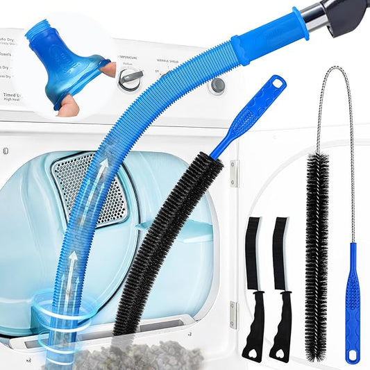 PetOde 5 Pieces Dryer Vent Cleaner Kit, Ultra-Slim 0.73" Vacuum Hose Attachment with Universal Connector, 4 Multi-Length Detail & Lint Brushes for Refrigerator Coils, AC Vents, Window Tracks