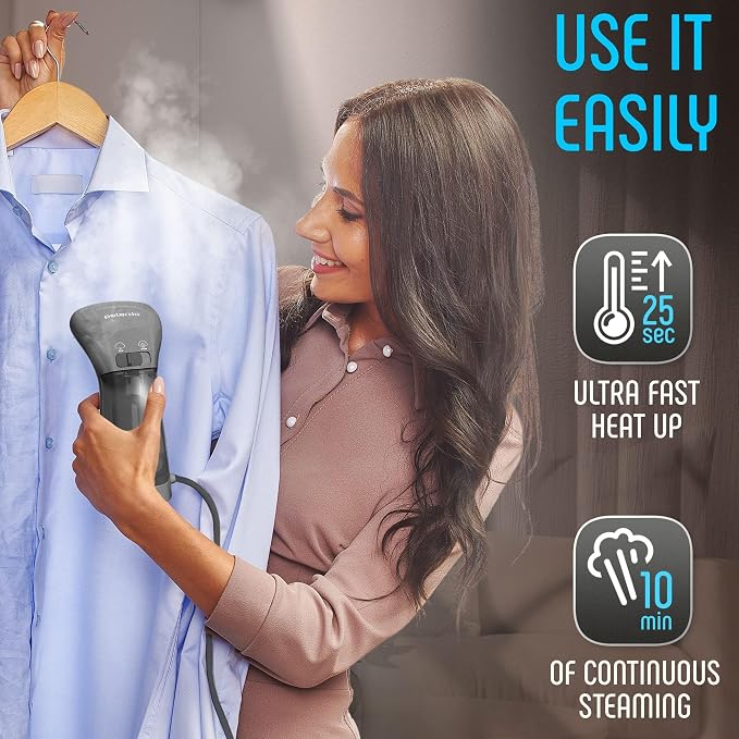 Steamer for Clothes, Hand Held Portable Travel Garment Steamer, Metal Steam Head, 25s Heat Up, Pump System, Mini Size, Handheld Steamer for Any Fabrics, No Water Spitting (120, Volts)