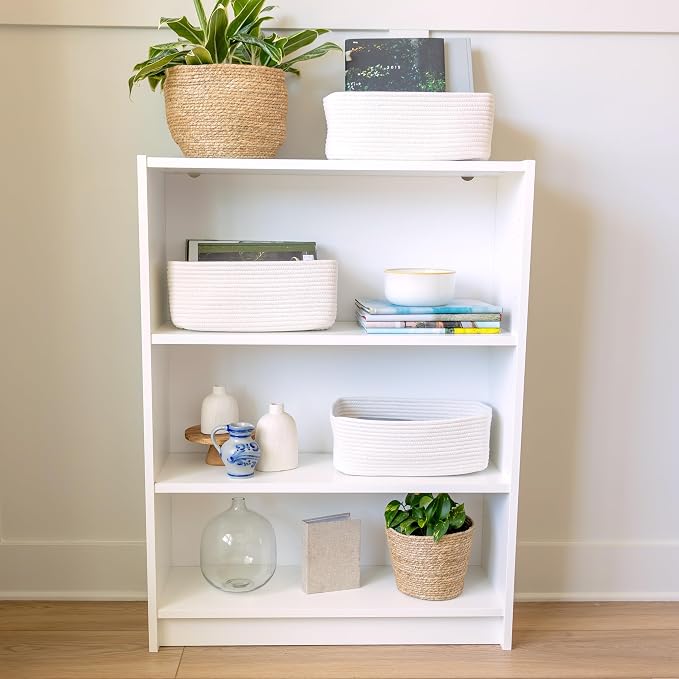 NaturalCozy 13.5”x8.5”x5.5” Storage Baskets for Shelves 3 Pack | Cotton Rope Woven Small Baskets for Organizing | Small Storage Bins for Nursery, Bathroom, Closet, Cube Shelf, Decorative, Gift