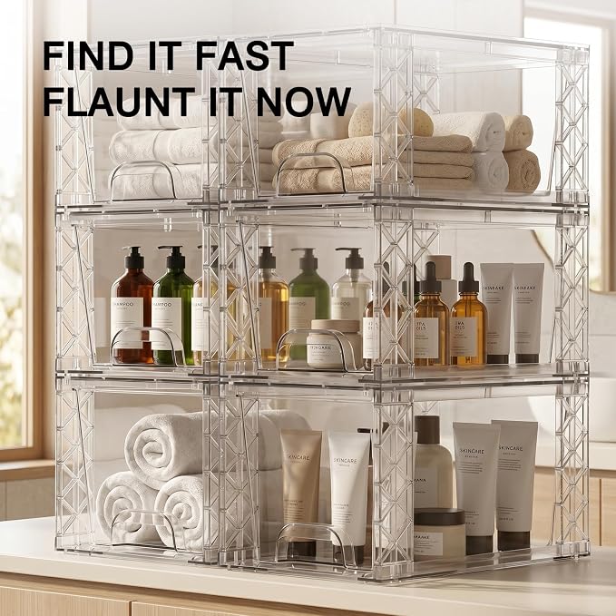 Stackable Storage Drawers 6 Pack 7in Under Bathroom Sink Organizer Boxes
