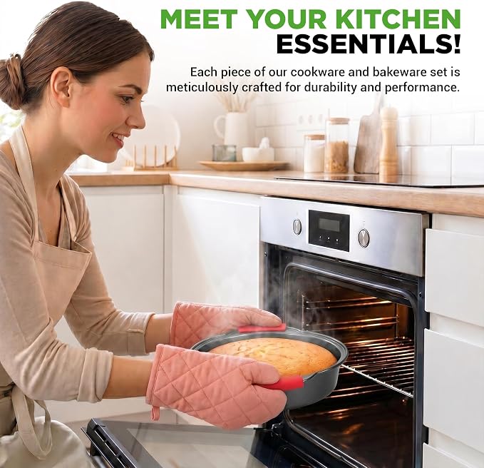 NutriChef 21-Piece Nonstick Cookware Set - PTFE/PFOA/PFOS Free Heat Resistant Lacquer Kitchen Ware Pots Pan w/ Cool-Touch Handles, Saucepan, Fry Pans, Lid, Bakeware, For Gas Electric Ceramic Cooktops