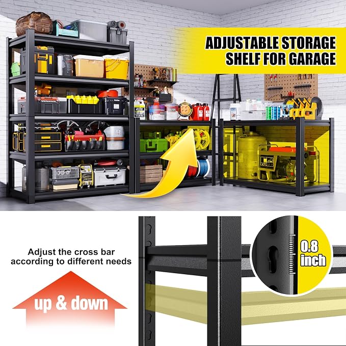 Set of 8 71"H Garage Shelving-2050LBS 5 Tier Storage Shelves,Adjustable Heavy Duty Metal Shelving Unit and Storage Large Rack,Utility Steel Shelf For Shop Warehouse Industrial Pantry 71"x35"x16"