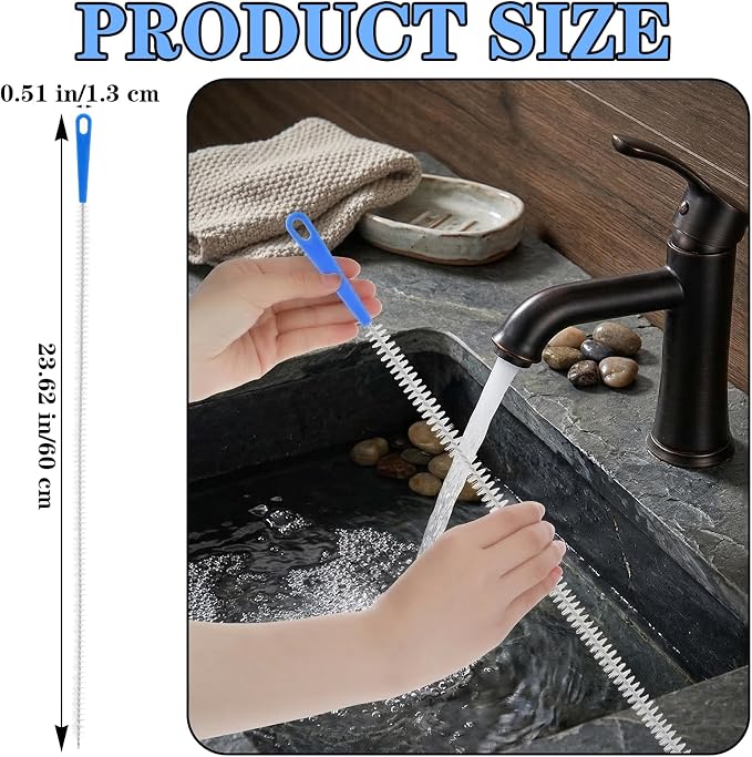2Pcs Drain Cleaning Brush, Long Drain Clog Remover Tool 23.6inch, Pipe Brush Cleaner with Nylon Bristle, Sink Drains Cleaner Flexibly Bendable for Toilet, Kitchen Sink, Bathroom Hair Clogging, Shower