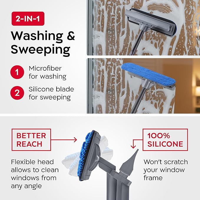 20 Feet High Reach Professional Window Squeegee with Extension Pole | 5-13ft Squeegee for Windows Cleaning | Outdoor Window Cleaner Tool, Windows Washing Kit with Extension Pole | Window Cleaning Kit