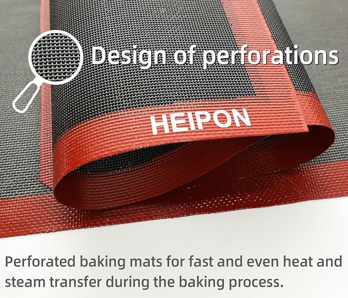 Perforated Baking Mat,2 PCS,15.7"Lx11.8"W,Silicone Baking Mat,Non-Stick,Breathable Mat,Reusable(Red&Black,2pcs)