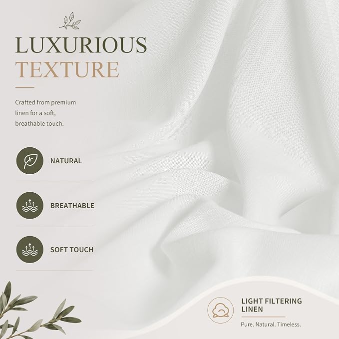 Hokibero Ivory Linen Curtains 90 Inches Long for Living Room 2 Panels | Light Filtering Sheer Curtain, Back Tab Rod Pocket Pleated Look, Textured Privacy Drapes for Bedroom Window, Boho Farmhouse