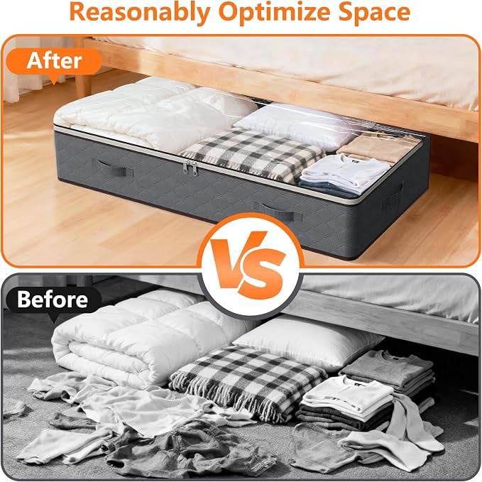 90L Under Bed Storage Containers,4-Pack Closet Organizer Storage Bins ,Grey | for Organization and Storage Clothes, Shoes, Blankets & Pillows,Visible Transparent Top Storage Bins with Lids