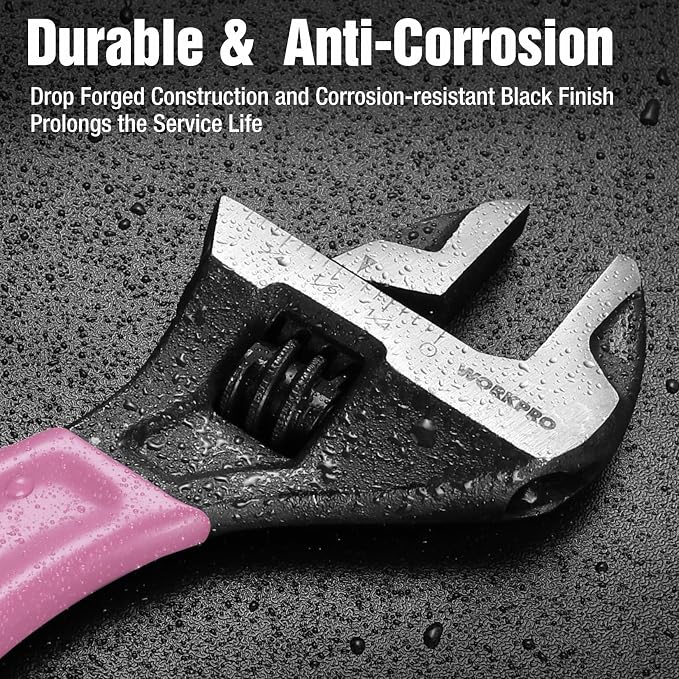 WORKPRO 2 PCS Pink Adjustable Wrench Set, 6-Inch & 10-Inch Wide Jaw Wrenches