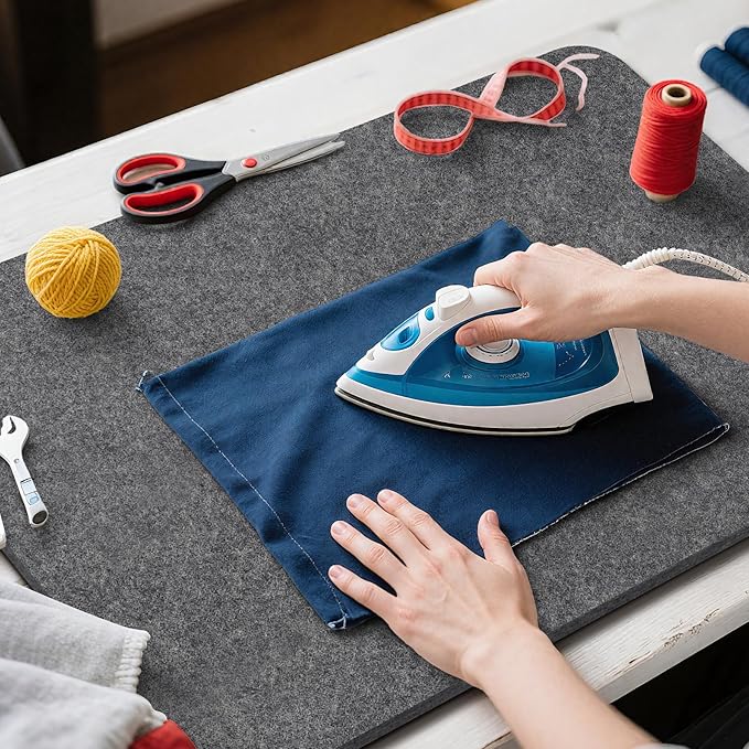 BREENHILL Wool Pressing Mat 17" x 24" – Large Felt Ironing Mat for Quilting Blocks & Garments,1/2" Thick Heat Reflective Wool Pressing Pad（Dark Gray）