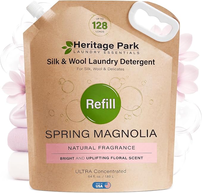 Heritage Park Silk & Wool Delicates Detergent - Spring Magnolia - Refill | EWG Verified & EPA Safer Choice - Enzyme-Free Liquid Detergent - Hypoallergenic, Dermatologist Tested, Gentle on Silk & Wool