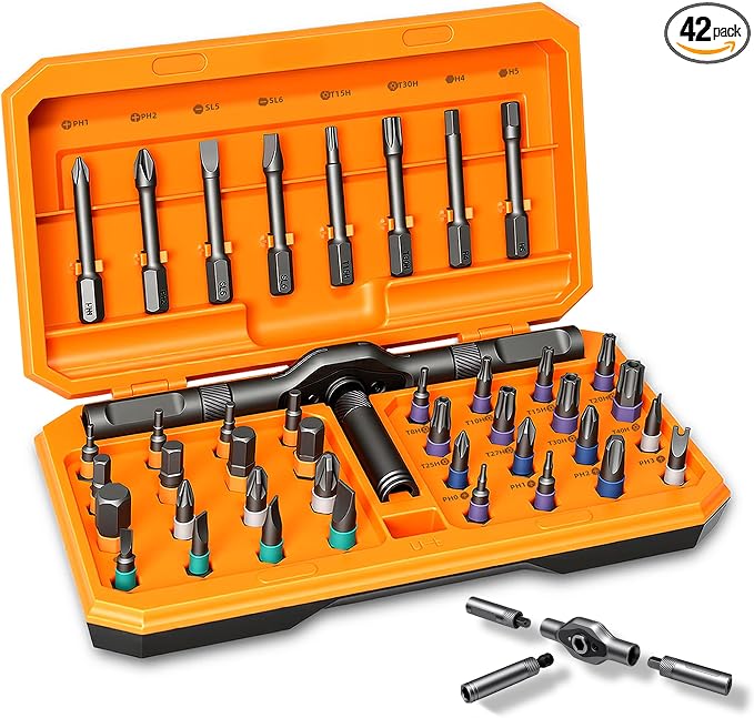 42in1 Magnetic Ratchet Screwdriver Kit for Home DIY | S2 steel bits, storage case, detachable T-handle, for computer, bicycle, furniture, DIY