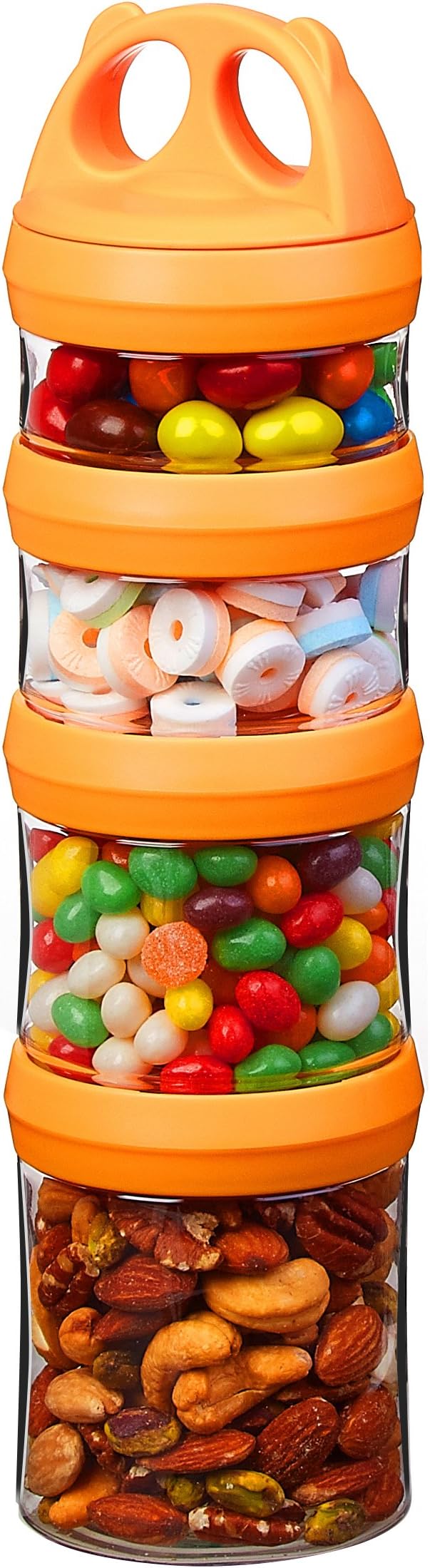 SELEWARE Orange Stackable Snack Containers for Kids Toddlers Adults, 31oz | Portable Food Storage Containers for Snacks Formula Powder Drinks and Travel, Twist Lock System Airtight Leak-proof BPA Free