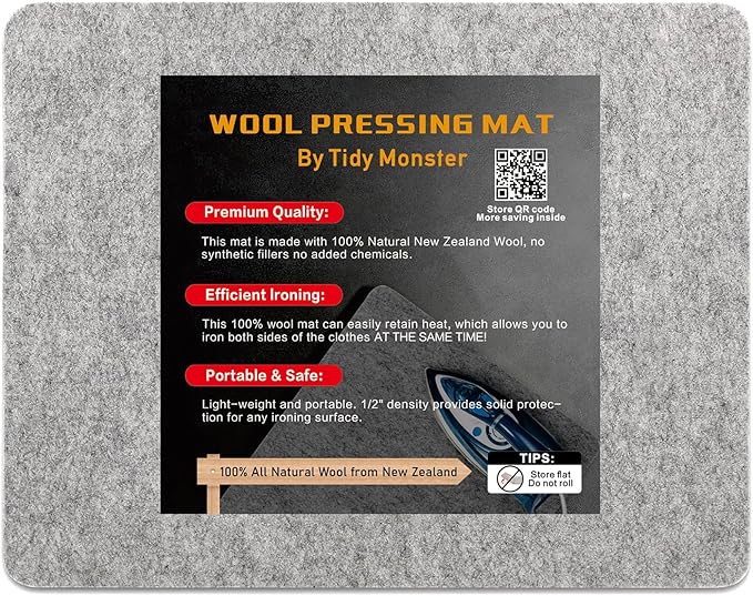 Wool Pressing Mat for Quilting, 100% Wool from New Zealand, Portable Felted Wool Ironing Mat Pad Blanket for Quilter, Sewing, Quilting Supplies and Notions 15''x12''