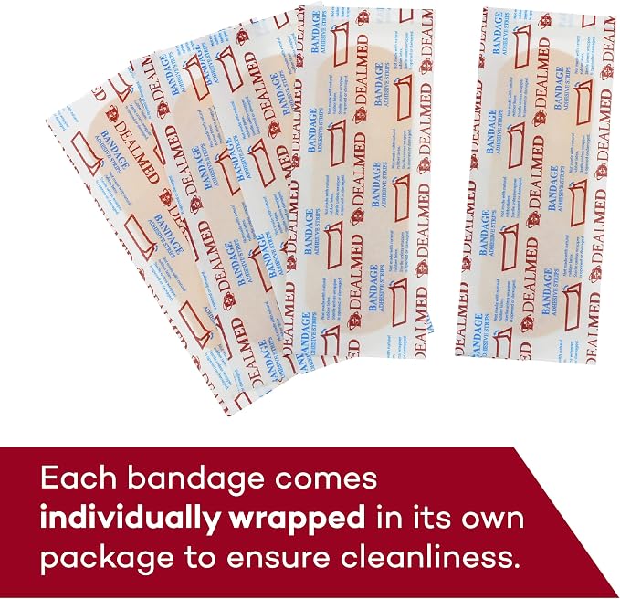 Dealmed Assorted Adhesive Bandages - Sterile, Latex Free - 280 Count | PU Material, Non Stick Pad, Sheer And Clear Styles, 5 Sizes 2 x 4 in To 7/8 in Round, Individually Wrapped, For Cuts Testing