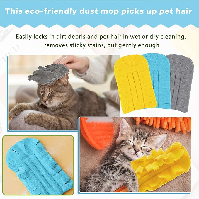 Zubebe 12 Pcs Duster Refill Reusable Fleece Duster Refills Feather Flat Dusters Multi Surface Washable Cleaning Pads Tools for Home, Blinds, Car, Pet, Furniture, Fans (Yellow,Grey,Turq)
