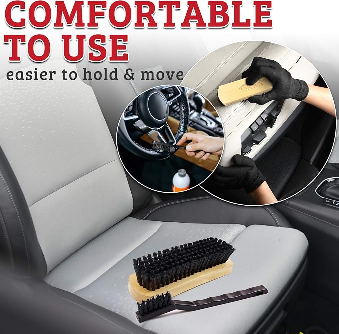 TAKAVU Leather & Upholstery Cleaning Brush Set (Black) | Car Detailing Brush for Alcantara, Leather Seats, Suede, Car Interior, Sofa & Convertible Tops