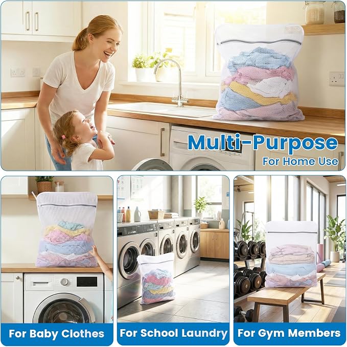 2 Pack Extra Large Mesh Laundry Bags for Delicates, 24x32In+35x43In | 120gsm Honeycomb Mesh, Protect Delicates, Sturdy Zipper, Reusable, Washer & Dryer Safe, For College, Dorm, Home and Travel