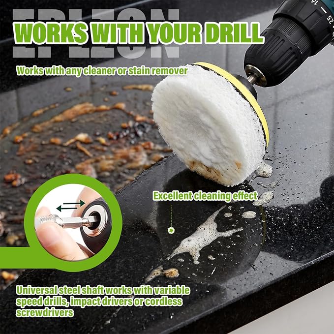 4 Inch Drill Brush Scrub Pads Cleaning Kit, 5X Faster Cleaning, Reusable Double Sided Scrub Pad for Bathroom Shower Tub Tile Grout Kitchen Toilet Hard Surfaces, 9 Pack(White)