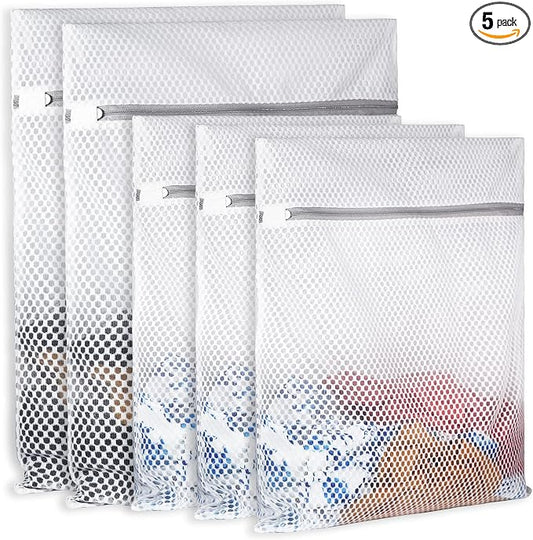SUERIV Extra Large Honeycomb Mesh Laundry Bag125gsm Net Fabric Durable and Reusable Delicate Wash Bag,Travel Organization Bag for Lingerie,Clothes,Jeans,Bath Towel,Sock (2Large, 3Medium)