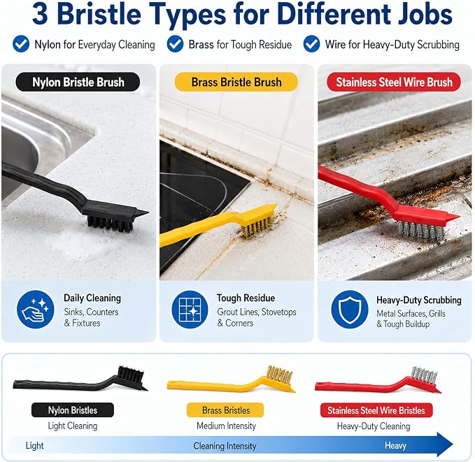 11Pcs Crevice Cleaning Brush Set, Hard Bristle Crevice Cleaning Brush Tool Kit, Thin Brush for Cleaning Tight Spaces, Gaps, Grout, Sink, Bathroom, Kitchen, Window Tracks, Bottles, Straws, with Scraper