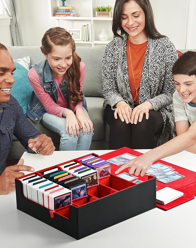 ZLCA Card Storage Box for MTG PTCG, Commander Deck Box Holds 3200+ Cards, Trading Card Storage Case with 4 Stoppers, Card Organizer for TCG Sport Cards(Black&Red)