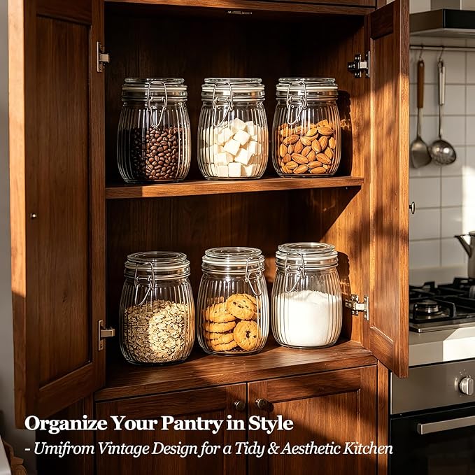 ComSaf Ribbed Glass Mason Jars with Airtight Lids 25 oz 6 Pack Coffee | Flour sugar coffee beans, Fermenting pickling, Farmhouse pantry decor, Kitchen storage, Dry food storage, Sourdough starter