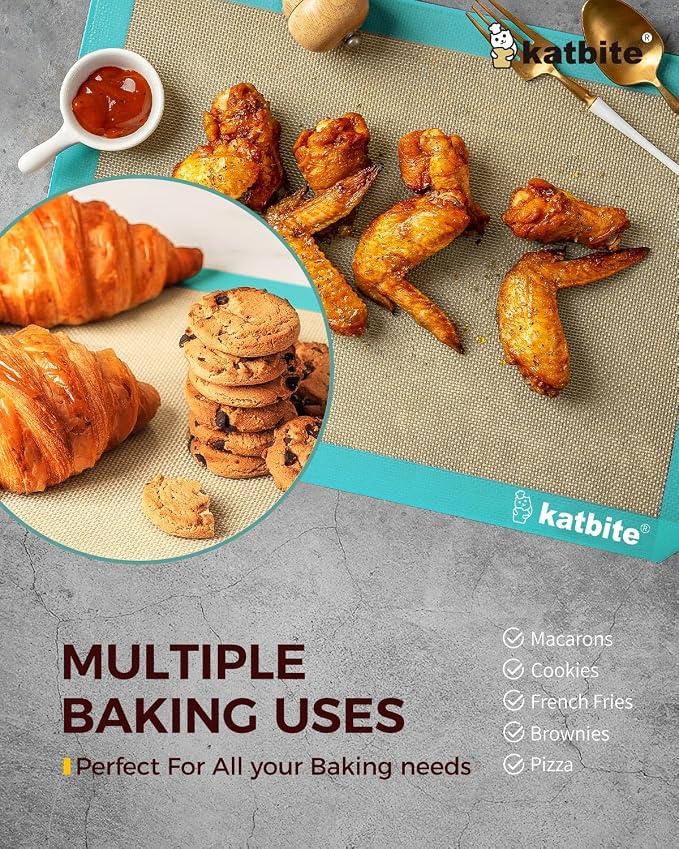 Katbite Silicone Baking Mat Colorful Collection - Set of 3: 2 Half Sheets Mats (11 5/8" x 16 1/2") + 1 Quarter Baking Sheet, Reusable & Nonstick Bakeware Mats for Cookies, Macarons, Bread (Dark Blue)
