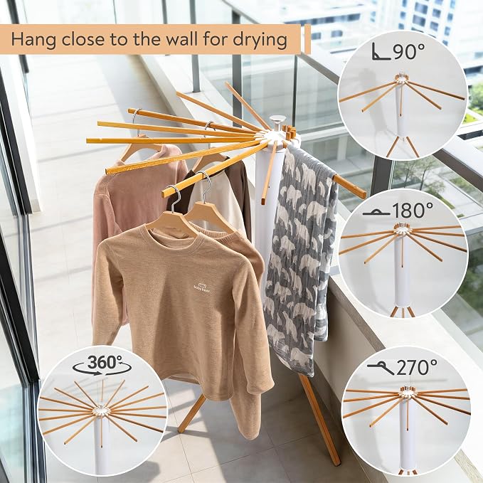 ZOFGENOW Clothes Drying Rack, Rotary Foldable Stand with 16 Arms, White | Stable Tripod Base, 50 lbs Heavy Duty, Collapsible Space Saving, indoor Laundry Room, Apartments, Balcony