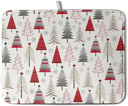 Christmas Dish Drying Mats for Kitchen Counter Xmas Tree Drying Mat Winter Holiday Dishes Drying Pad Microfiber Absorbent Dish Draining Mat Washable Dish Drainer Rack Mat 18x24 Inch