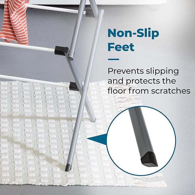 Honey-Can-Do 6-Tier Collapsible Steel Clothes Drying Rack, 24 ft, White | 6-tier steel rack with 24 ft of drying space folds flat to 3 in. Coated bars are gentle on delicates; 50 lb capacity.