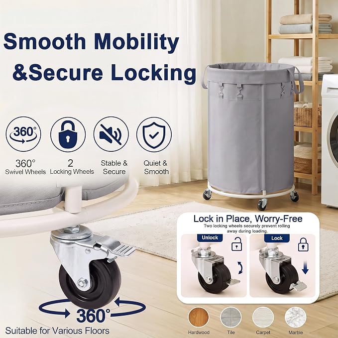 150L Large Capacity Rolling Laundry Basket Hamper with Wheels, Clothes hamper and Removable Bag for Home, Laundry Room, Bedroom, Bathroom, Apartment, Dorm