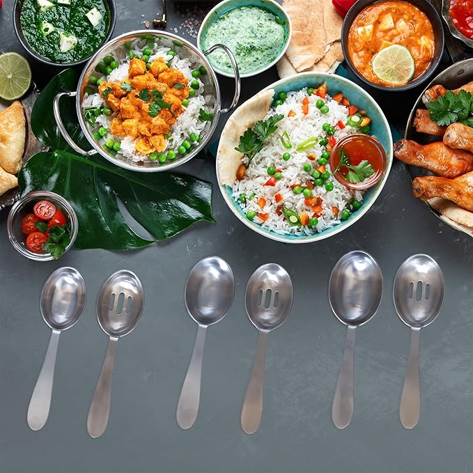 Darware Portion Control Serving Spoons Set (6pc) – Stainless Steel 1/4, 1/3, 1/2 Cup Sizes – Solid & Slotted Kitchen Utensils for Meal Prep, Cooking & Healthy Eating