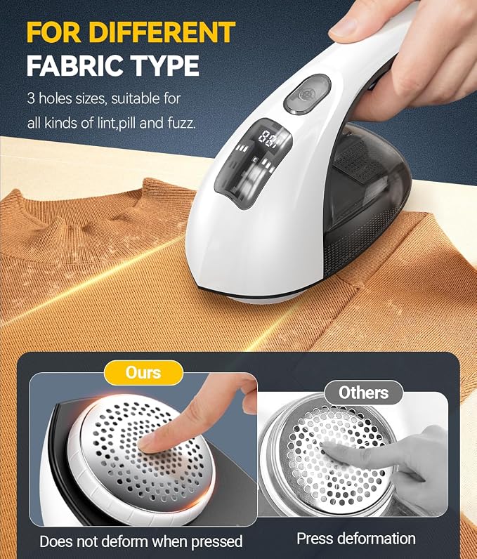 Ruidla Rechargeable Fabric Shaver and Lint Remover, 3-Speed Adjustable | Sweater Shaver with 6-Leaf Replaceable Stainless Steel Blades, 2.6Inch Large Mesh,Removable Bin for Clothes Fuzz, Lint(Black)