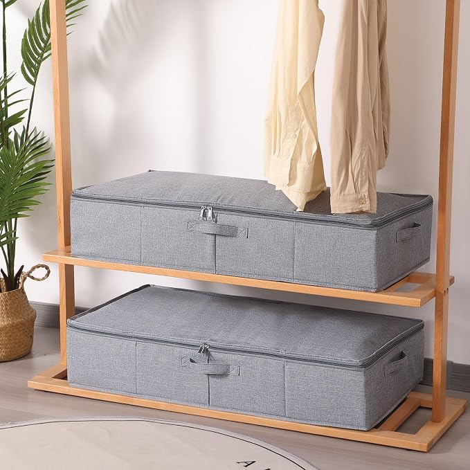 Under Bed Storage Container,Grey,23.6x11.8x5.9 Inch,3 Pack | Underbed Storage Organizers, Foldable Clothes Container,Clothes Bins with Lid and Handles for Blanket,Pillows,Shoes