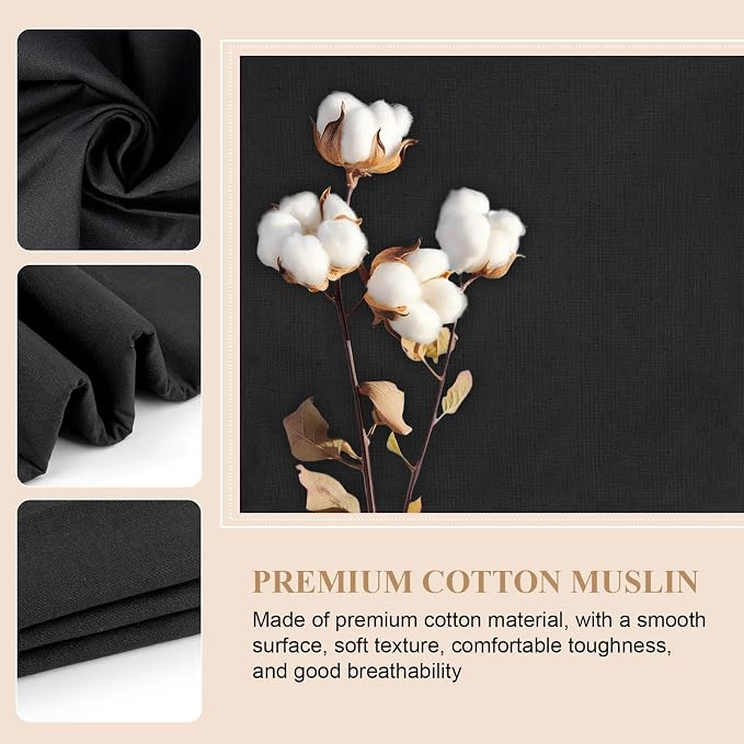 100% Cotton Muslin Fabric, 59 Inch X 10 Yards Black Fabric by The Yard | Medium Weight, Easy Care, Fabric for Sewing Embroidery , Garments, Crafts Material, Apparel Cloth
