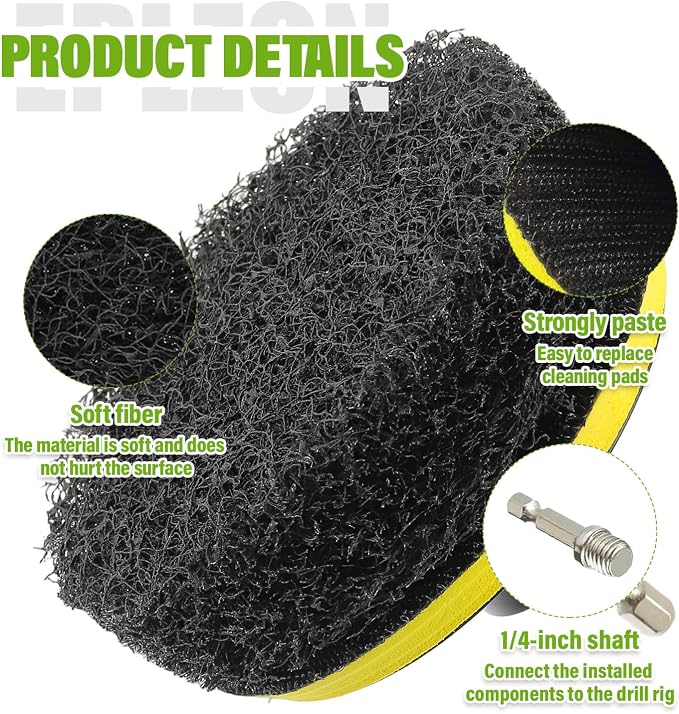 4 Inch Drill Brush Scrub Pads Cleaning Kit, 5X Faster Cleaning, Reusable Double Sided Scrub Pad for Bathroom Shower Tub Tile Grout Kitchen Toilet Hard Surfaces, 9 Pack(Black)