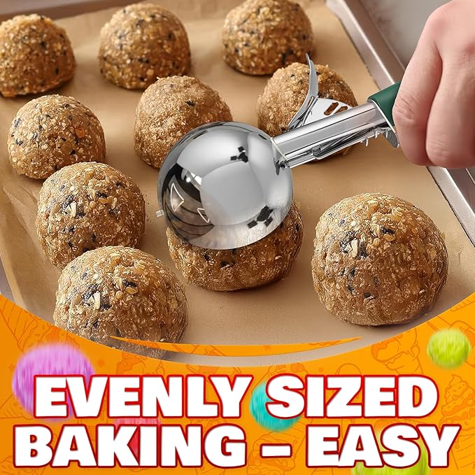 2.67Oz Ice Cream Scoop with Trigger #12 - Ice Cream Scooper for Portion Control, Gelato, Cookie Dough, Meatballs - Stainless Steel, Easy to Use & Clean, Rust & Stain Resistant, Ergonomic Non-Slip Grip