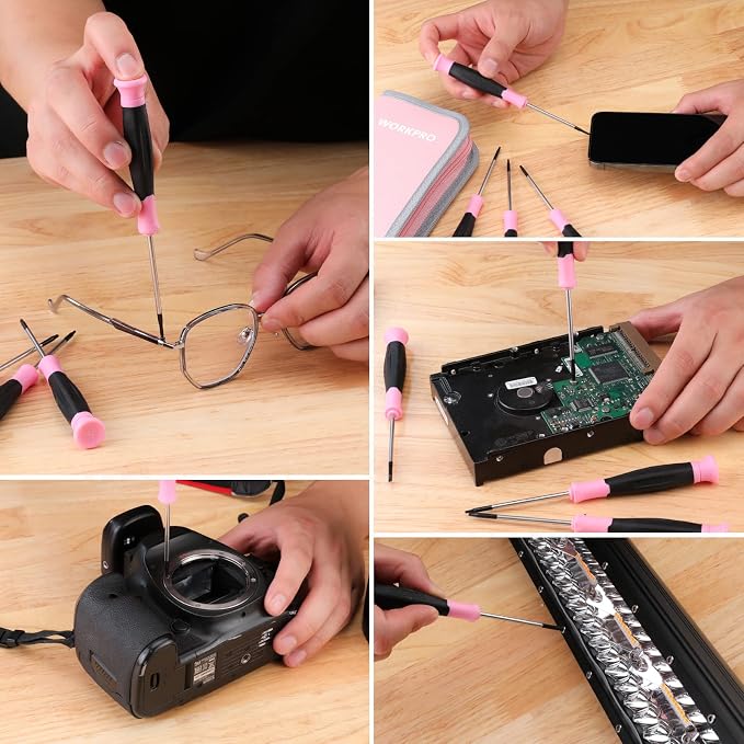 WORKPRO 10-Piece Precision Screwdriver Set with Pink Pouch- Pink Ribbon | Small Screwdriver Repair Kit with Phillips, Slotted, Torx Star, Magnetic Tip for Eyeglass, Watch, Computer, Laptop and Phone