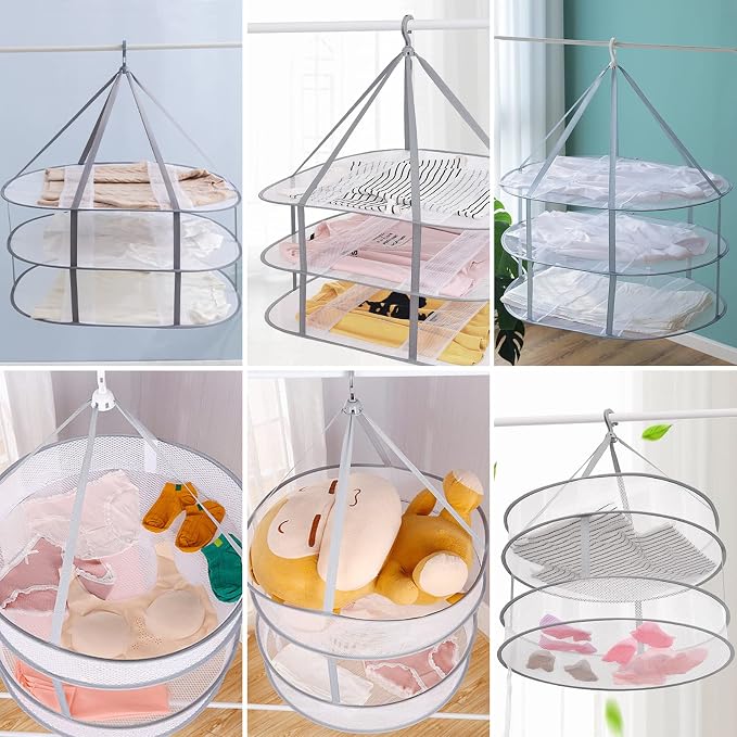3-Tier Folding Mesh Clothes Hanging Dryer, Sweater Drying Rack, Large Laundry Drying Rack, Lay fold Flat Dry Hanger, Mesh Clothes Hanging Dryer - XL(3Tier)