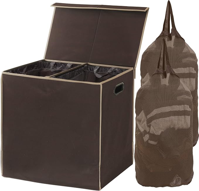 Simple Houseware Double Laundry Hamper with Lid & Removable Bags, Brown