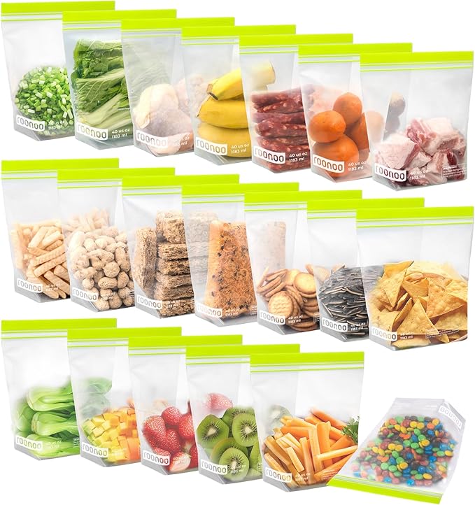 20 Pack Reusable Quart Sandwich Bags, Dishwasher Safe BPA Free Food Storage Bags, Extra Thick Leakproof Plastic Ziplock Bags for Meal Prep Fruits Sandwich Snack